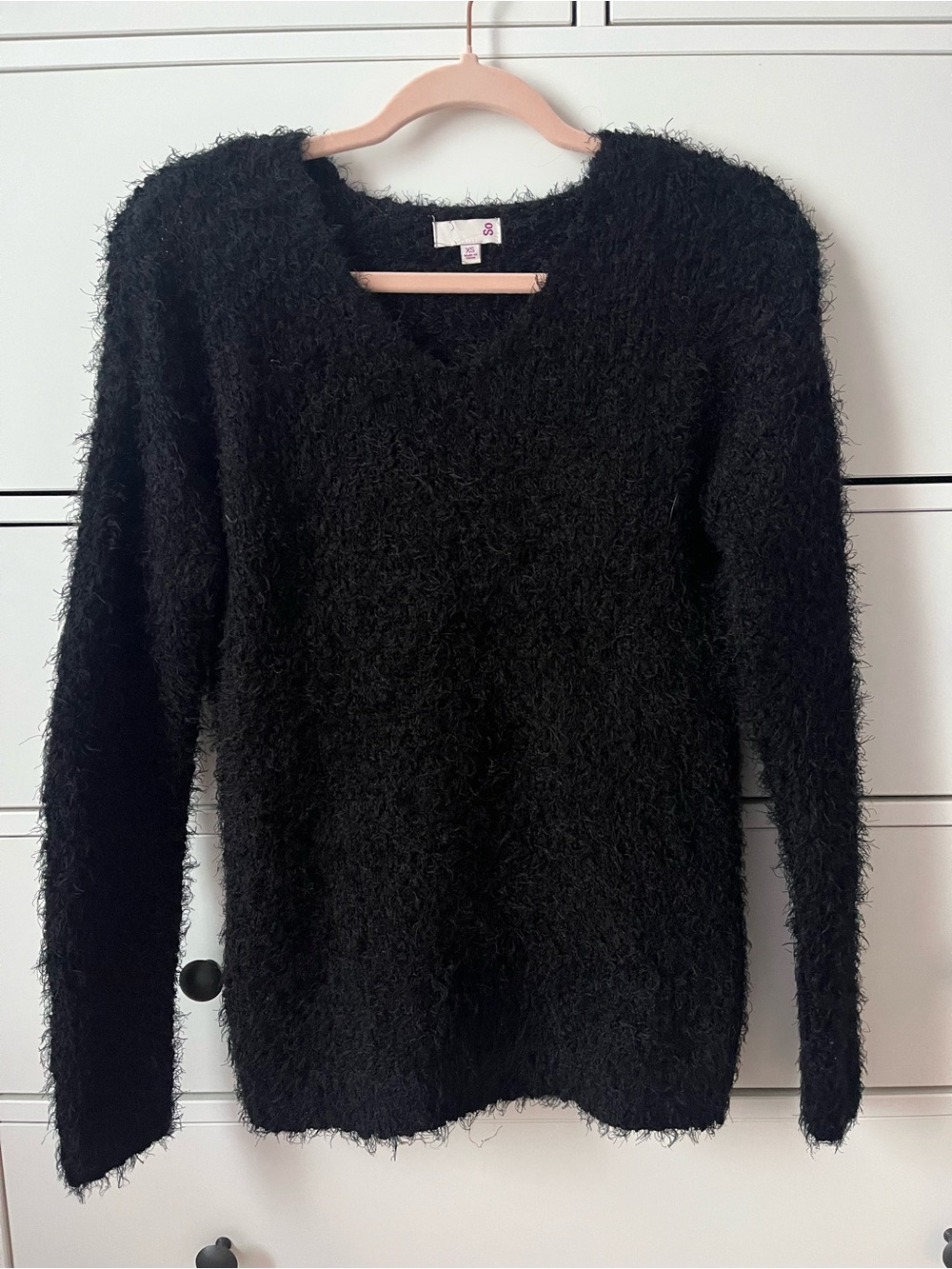 SO Black Fuzzy V-Neck Sweater